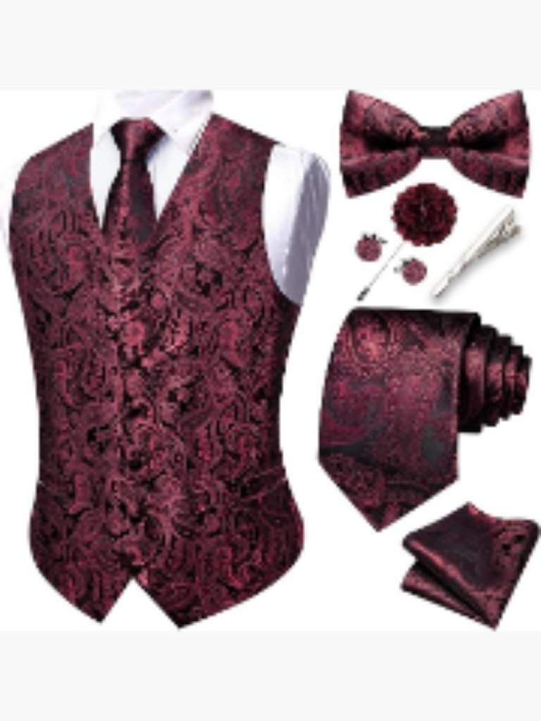 Men's Silk & Polyester Formal Vest Set With Accessories 8pcs